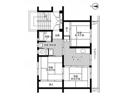 ビレッジハウス八日市場2号棟(3DK/4階)の間取り写真