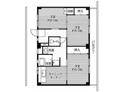 ビレッジハウス太閤山1号棟(3DK/3階)の間取り写真