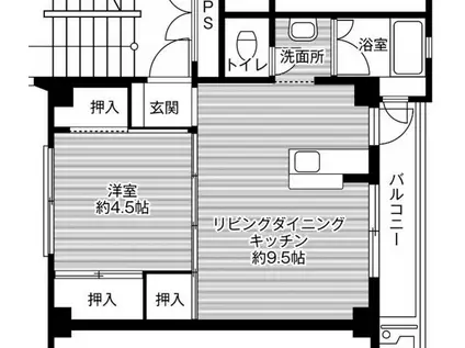 ビレッジハウス美園Ⅱ7号棟(1LDK/3階)の間取り写真