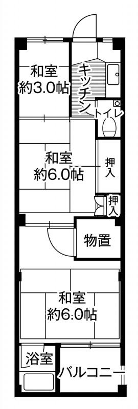 ビレッジハウス下更地2号棟(3K/4階)の間取り写真
