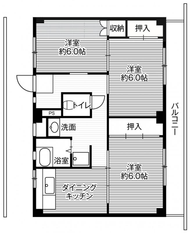 ビレッジハウス太閤山2号棟(3DK/4階)の間取り写真