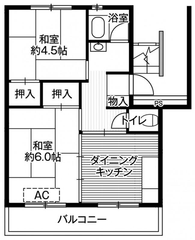 ビレッジハウス台宿2号棟(2DK/4階)の間取り写真