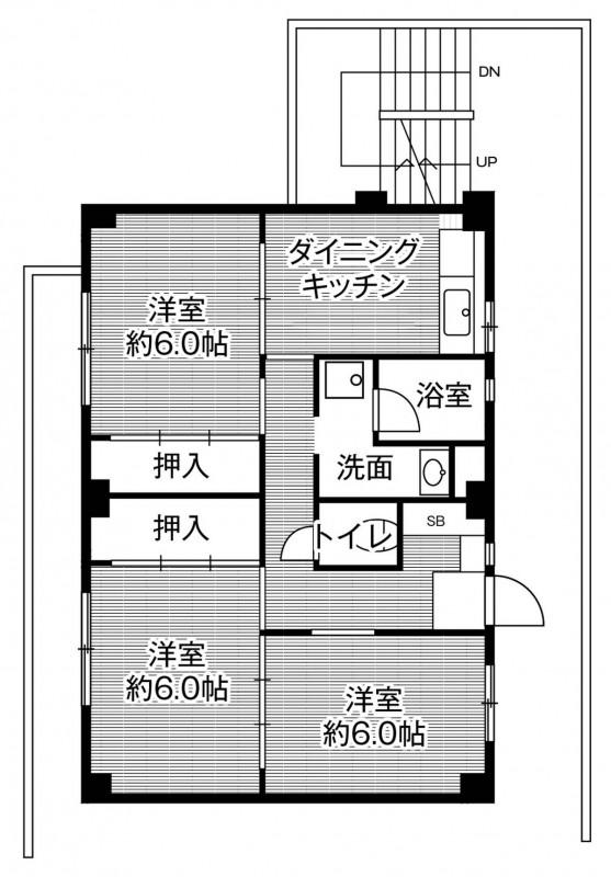 ビレッジハウス津 1号棟(3DK/3階)の間取り写真