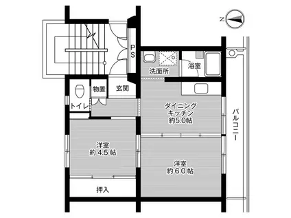 ビレッジハウス黒須野2号棟(2DK/4階)の間取り写真