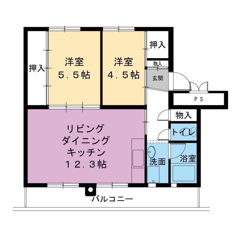 ビレッジハウス美園2号棟(2LDK/3階)の間取り写真