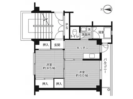 ビレッジハウス広宮沢4号棟(2K/4階)の間取り写真
