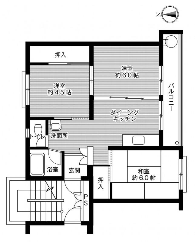 ビレッジハウス櫛引2号棟(3DK/2階)の間取り写真