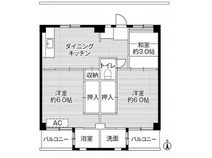 ビレッジハウス磐城1号棟(3DK/2階)の間取り写真