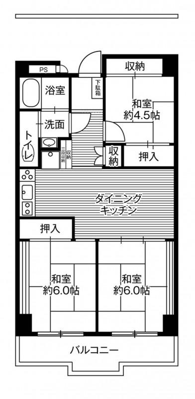 ビレッジハウス栃木日ノ出タワー1号棟(3DK/4階)の間取り写真