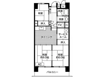 ビレッジハウス成田吾妻タワー1号棟(3SDK/4階)の間取り写真