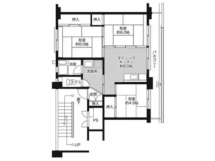 ビレッジハウス矢上 1号棟(3DK/3階)の間取り写真