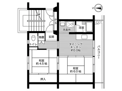 ビレッジハウス八日市場1号棟(2DK/3階)の間取り写真