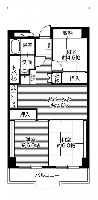 ビレッジハウス栃木日ノ出タワー1号棟(3DK/8階)の間取り写真