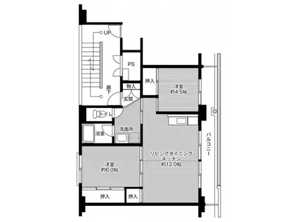 ビレッジハウス頴田2号棟(2LDK/3階)の間取り写真