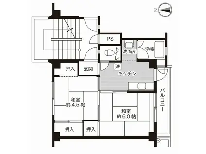 ビレッジハウス小山1号棟(2K/2階)の間取り写真