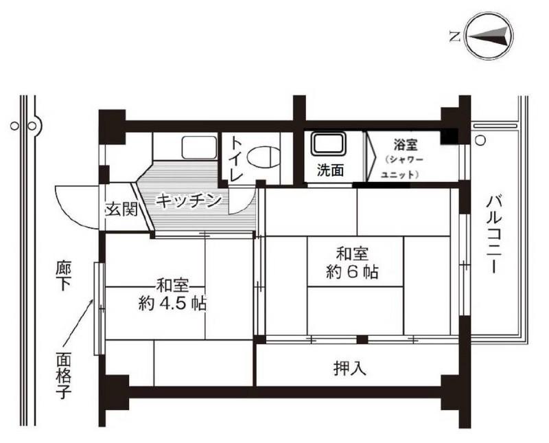 ビレッジハウス加田 1号棟(2K/2階)の間取り写真