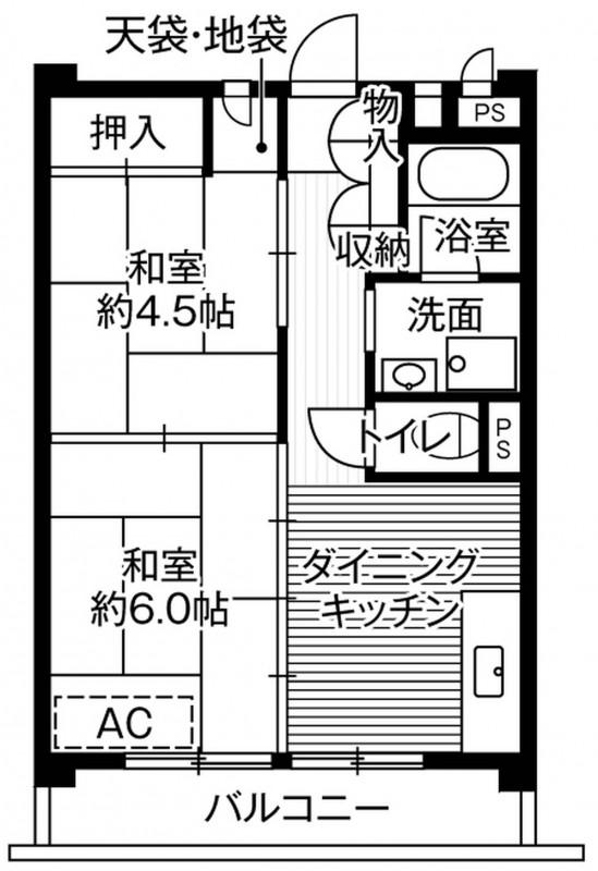 ビレッジハウス柳崎タワー1号棟(2DK/6階)の間取り写真