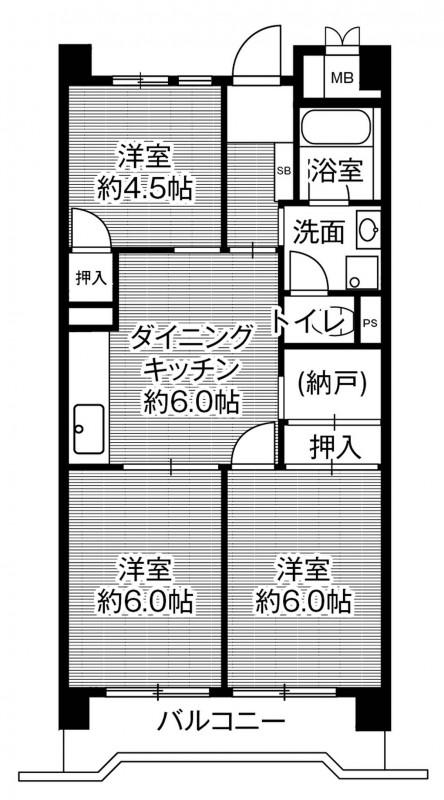 ビレッジハウス港島タワー1号棟(3DK/5階)の間取り写真