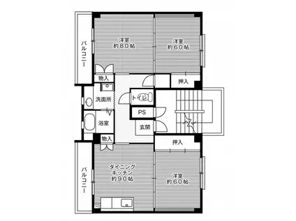 ビレッジハウス石巻2号棟(3DK/1階)の間取り写真