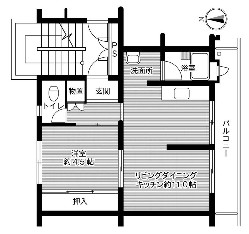 ビレッジハウス広江2号棟(1LDK/3階)の間取り写真