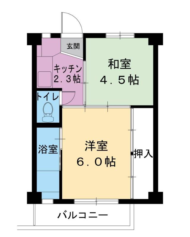 ビレッジハウス沼和田1号棟(2K/1階)の間取り写真