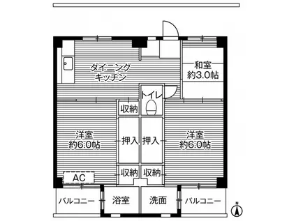 ビレッジハウス鎌倉4号棟(3DK/4階)の間取り写真