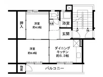 ビレッジハウス鳴滝34号棟(2DK/5階)の間取り写真