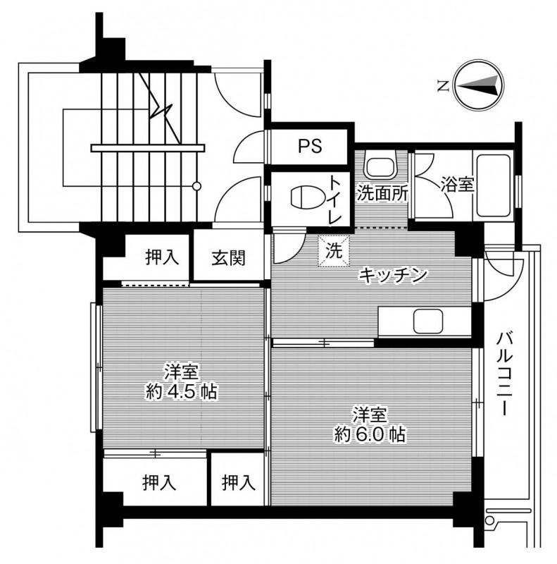 ビレッジハウス金屋1号棟(2K/4階)の間取り写真