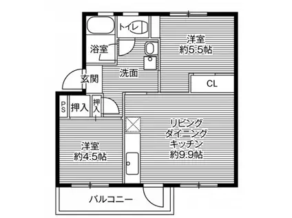 ビレッジハウス鳴滝18号棟(2LDK/4階)の間取り写真