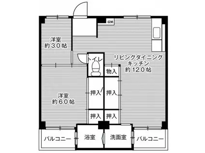 ビレッジハウス見瀬 1号棟(2LDK/4階)の間取り写真