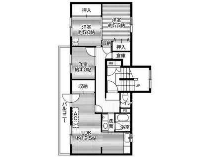 ビレッジハウス春光3号棟(3LDK/2階)の間取り写真