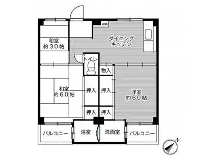 ビレッジハウス書写台3号棟(3DK/2階)の間取り写真