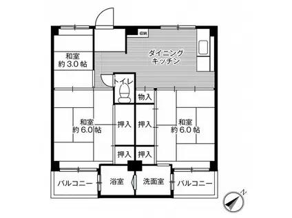 ビレッジハウス野村 2(3DK/4階)の間取り写真