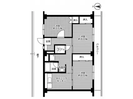ビレッジハウス山本2号棟(3DK/5階)の間取り写真