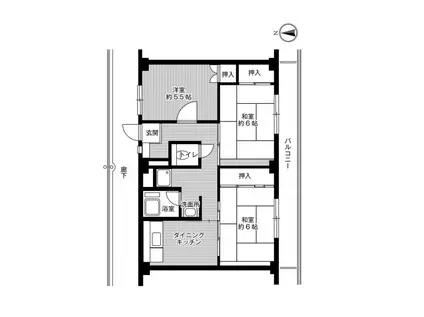 ビレッジハウス草部 2号棟(3DK/2階)の間取り写真