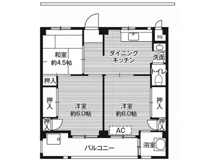 ビレッジハウス栗ヶ沢 1号棟(3DK/1階)の間取り写真
