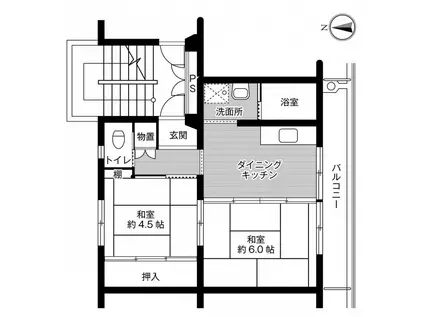 ビレッジハウス村国2号棟(2DK/3階)の間取り写真