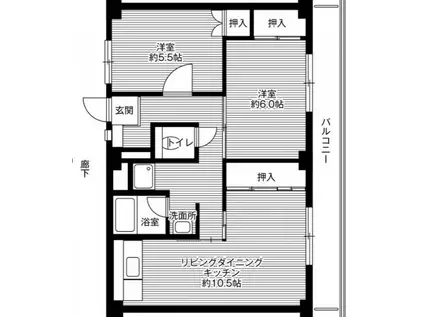 ビレッジハウス檜原 2号棟(2LDK/5階)の間取り写真