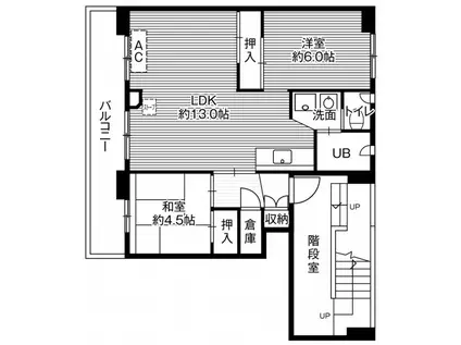 ビレッジハウス恵み野2号棟(2LDK/5階)の間取り写真