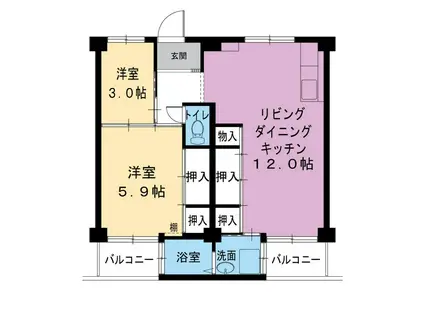 ビレッジハウス葛ノ葉 6号棟(3DK/4階)の間取り写真