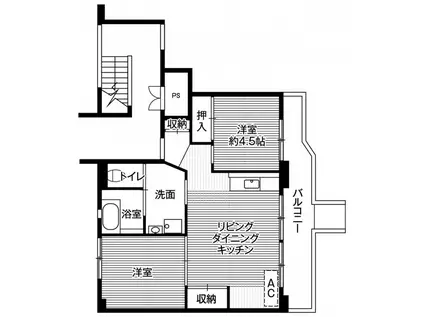 ビレッジハウス上三川2号棟(2LDK/1階)の間取り写真
