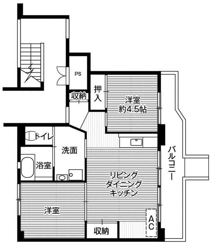 ビレッジハウス上三川2号棟(2LDK/1階)の間取り写真