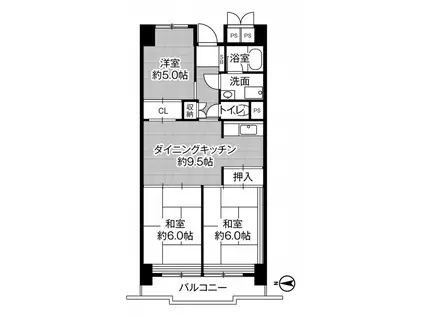 ビレッジハウス木場タワー1号棟(3DK/8階)の間取り写真