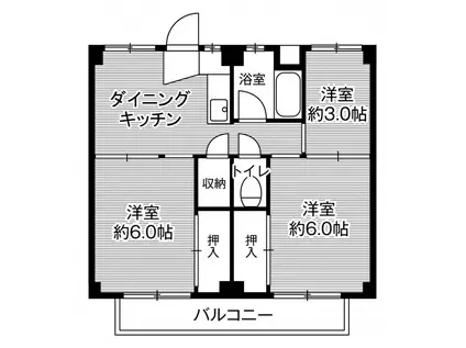 ビレッジハウス野田3号棟(3DK/4階)の間取り写真