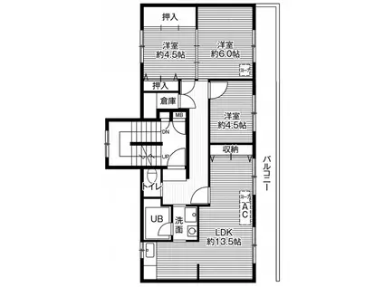 ビレッジハウス神楽岡1号棟(3LDK/2階)の間取り写真