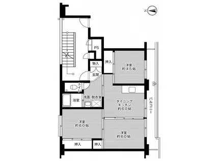 ビレッジハウス苗木2号棟(3DK/5階)の間取り写真