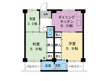 ビレッジハウス紀三井寺 4号棟(3DK/5階)の間取り写真