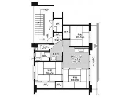 ビレッジハウス大内1号棟(3DK/2階)の間取り写真