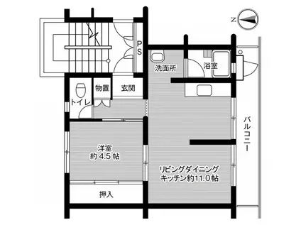 ビレッジハウス栗面 1号棟(1LDK/2階)の間取り写真