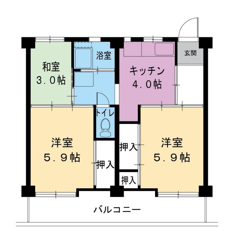 ビレッジハウス羽黒 4号棟(3DK/3階)の間取り写真